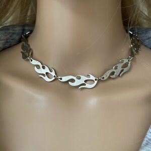 Silver flame choker necklace